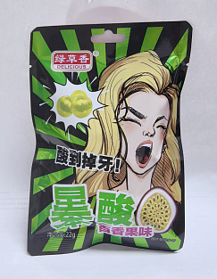 Конфеты карамельные кислые Маракуйя GREEN GRASS DELICIOUS, 22гр